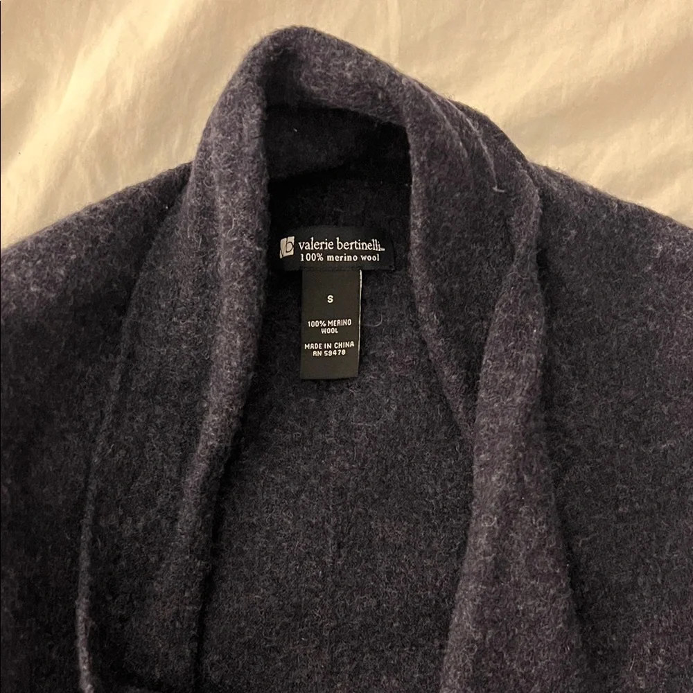 Merino Wool Navy Open Front Sweater - Picture 3 of 5